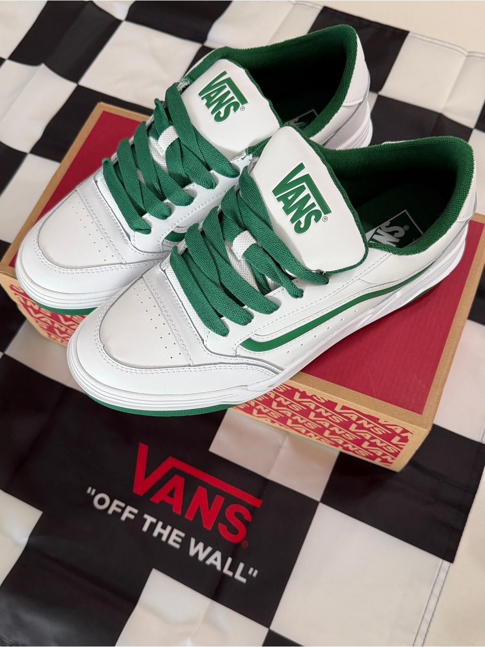 Vans White and Green Low-Top Sneakers